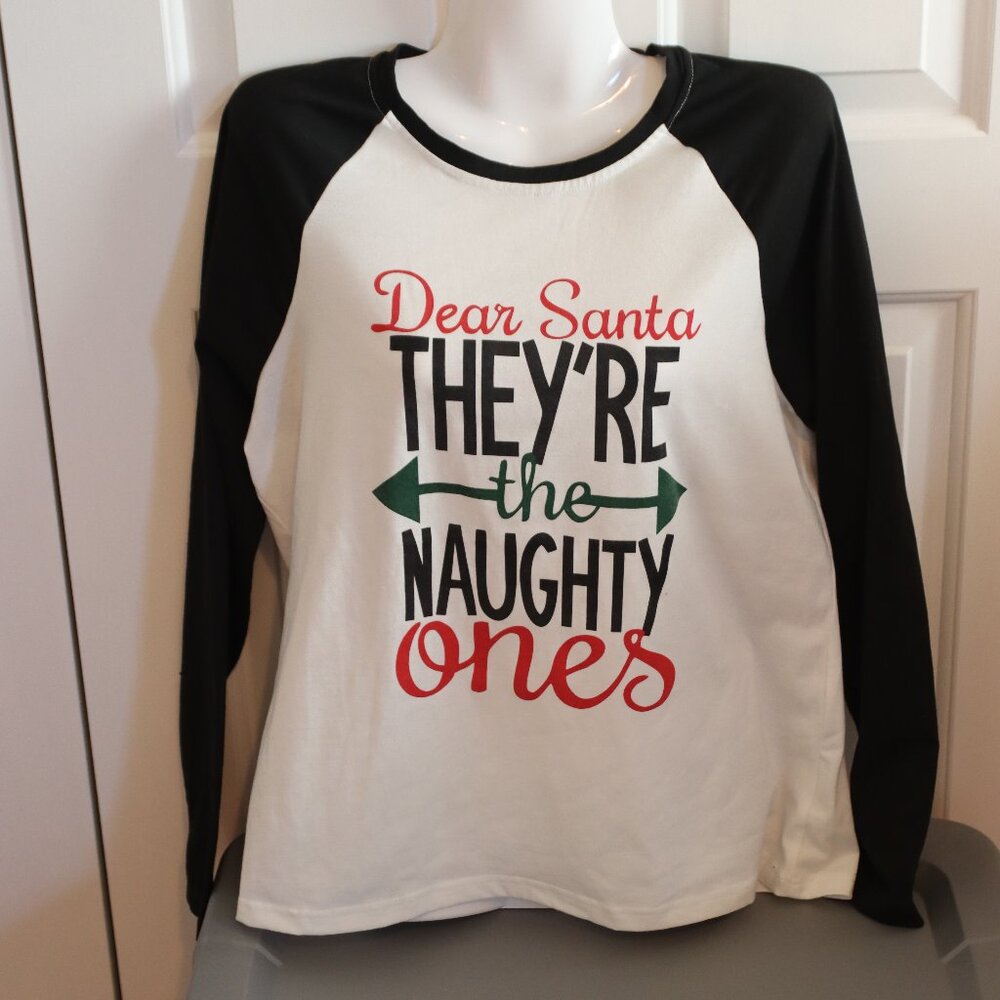 IFFIE Large Dear Santa They're the Naughty Ones Women's Long Sleeve Baseball Tee